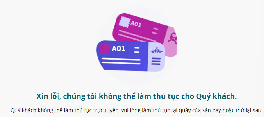 Xử lý lỗi checkin online "Không thể làm thủ tục"